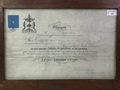 Lot 182 - FREEDOM OF GLASGOW CERTIFICATE