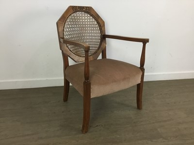 Lot 255 - TWO WALNUT CANE BACK ARMCHAIRS