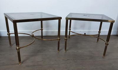 Lot 1615 - PAIR OF HOLLYWOOD REGENCY BRASS SIDE TABLES