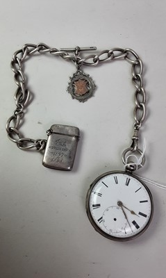 Lot 334 - SILVER CASED OPEN FACE POCKET WATCH