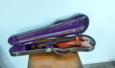 Lot 1062 - CONTINENTAL VIOLIN WITH TWO BOWS