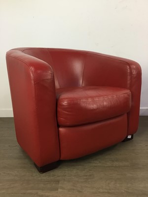 Lot 557 - PAIR OF RED LEATHER TUB CHAIRS