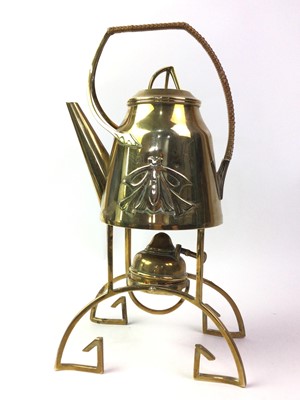 Lot 643 - EMBOSSED BRASS TEA KETTLE