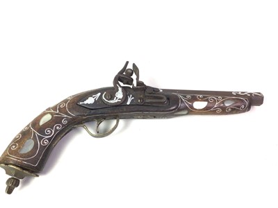 Lot 682 - WALNUT FLINTLOCK PISTOL