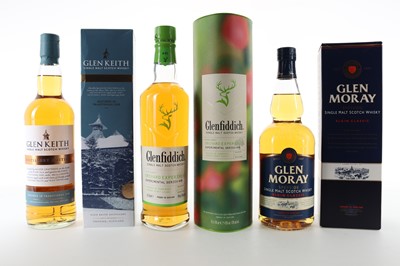 Lot 159 - GLENFIDDICH ORCHARD EXPERIMENT #05, GLEN KEITH DISTILLERY EDITION AND GLEN MORAY