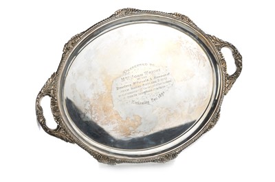 Lot 876 - VICTORIAN SILVER PRESENTATION SERVING TRAY