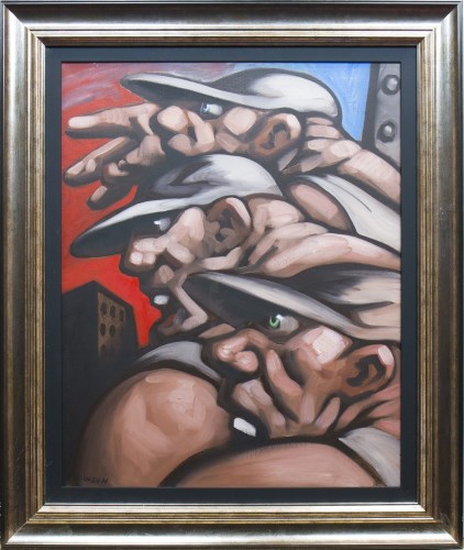 Lot 69 - * PETER HOWSON OBE, PATRIOT TRIO oil on canvas,...