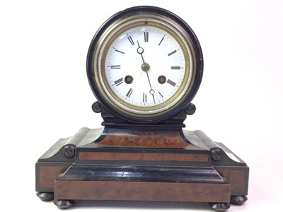 Lot 544 - FRENCH WALNUT AND EBONISED MANTEL CLOCK