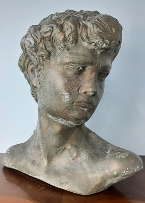 Lot 673 - COMPOSITE STONE BUST OF A MAN