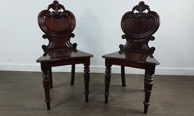 Lot 797 - PAIR OF VICTORIAN MAHOGANY HALL CHAIRS