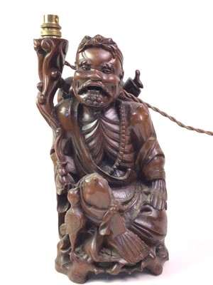 Lot 775 - CHINESE CARVED ROOTWOOD FIGURAL LAMP