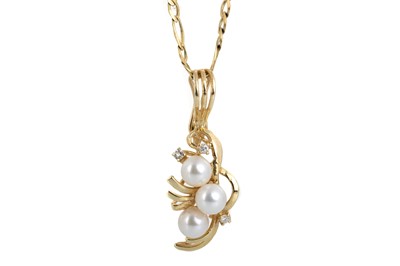 Lot 548 - PEARL AND DIAMOND DROP PENDANT