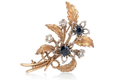 Lot 546 - SAPPHIRE AND DIAMOND FLOWER BROOCH