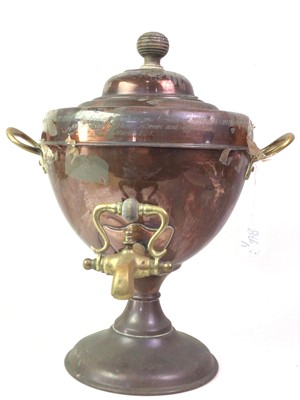 Lot 866 - THREE COPPER TEA URNS