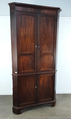 Lot 871 - GEORGE III MAHOGANY CORNER CUPBOARD