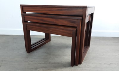 Lot 496 - TEAK NEST OF THREE TABLES