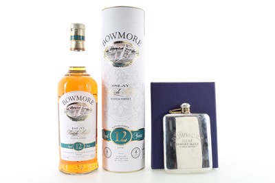 Lot 155 - BOWMORE 12 YEAR OLD AND BOWMORE HIP FLASK