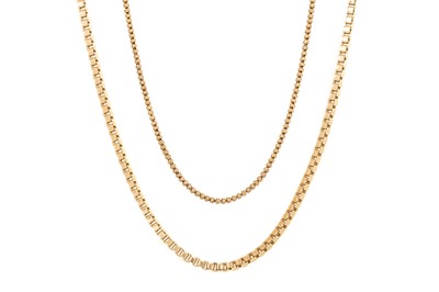 Lot 602 - GOLD BOX CHAIN AND ONE OTHER