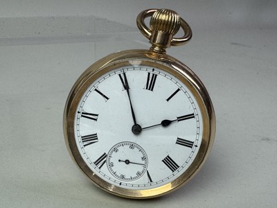 Lot 374 - GOLD PLATED OPEN FACE POCKET WATCH