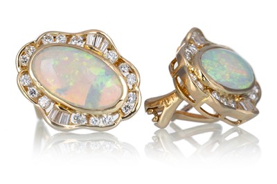 Lot 547 - PAIR OF OPAL AND DIAMOND EARRINGS