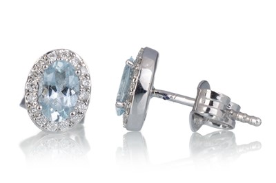 Lot 577 - PAIR OF AQUAMARINE AND DIAMOND EARRINGS