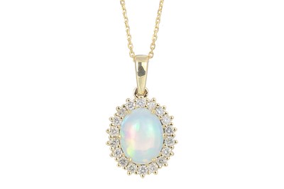 Lot 583 - OPAL AND DIAMOND PENDANT