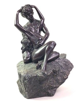 Lot 439 - CONTEMPORARY BRONZED METAL FIGURE GROUP