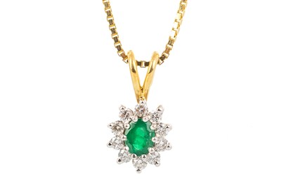 Lot 495 - EMERALD AND DIAMOND CLUSTER PENDANT