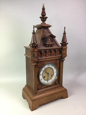 Lot 246 - GOTHIC REVIVAL OAK MANTEL CLOCK