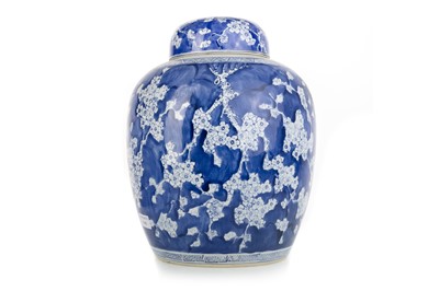 Lot 1315 - CHINESE BLUE AND WHITE LIDDED GINGER JAR