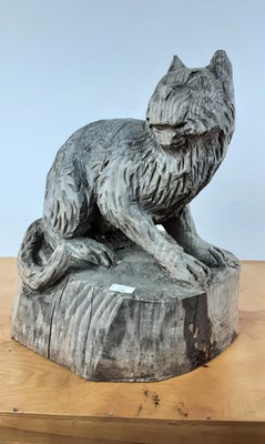 Lot 510 - LARGE CARVED WOOD MODEL OF A CAT