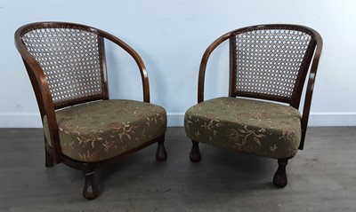 Lot 579 - PAIR OF EDWARDIAN CANE BACK TUB CHAIRS