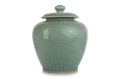 Lot 1347 - CHINESE CELADON LIDDED VASE