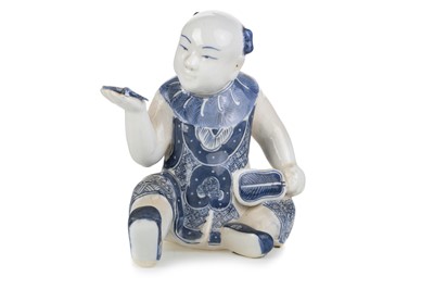 Lot 1374 - CHINESE BLUE AND WHITE CERAMIC FIGURE