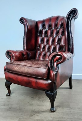 Lot 641 - OXBLOOD LEATHER WINGBACK ARMCHAIR