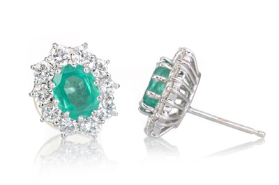 Lot 653 - PAIR OF EMERALD AND DIAMOND EARRINGS