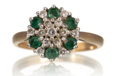 Lot 663 - EMERALD AND DIAMOND CLUSTER RING