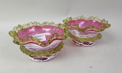 Lot 833 - PAIR OF VICTORIAN RUBY GLASS PRESERVE DISHES