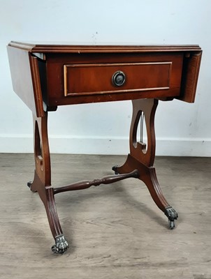 Lot 753 - YEW WOOD DROP LEAF SIDE TABLE.