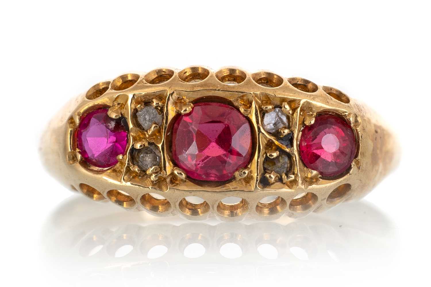 Boat Shape Ruby Lot 505 - VICTORIAN RUBY AND DIAMOND BOAT SHAPED RING,