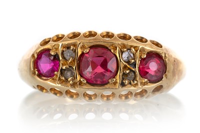 Lot 505 - VICTORIAN RUBY AND DIAMOND BOAT SHAPED RING