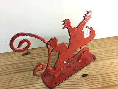 Lot 120 - RED PAINTED CAST IRON WALL MOUNTING LION RAMPANT