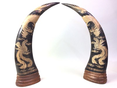 Lot 272 - PAIR OF DECORATIVE BUFFALO HORNS