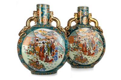 Lot 1411 - PAIR OF CONTEMPORARY CHINESE MOON FLASK VASES