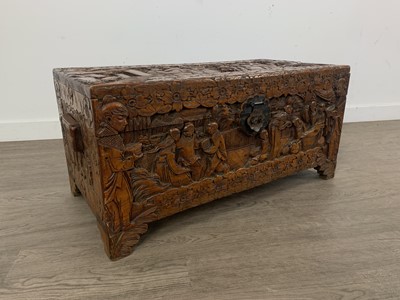 Lot 326 - CHINESE CARVED HARDWOOD BLANKET CHEST