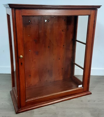 Lot 464 - MODERN STAINED PINE DISPLAY CABINET