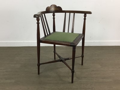 Lot 403 - EDWARDIAN INLAID MAHOGANY CORNER CHAIR