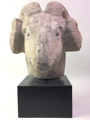 Lot 173 - MODERN RESIN SCULPTURE OF A RAMS HEAD