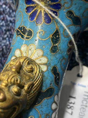 Lot 1387 - CHINESE CLOISONNE MING STYLE TWIN HANDLED VASE
