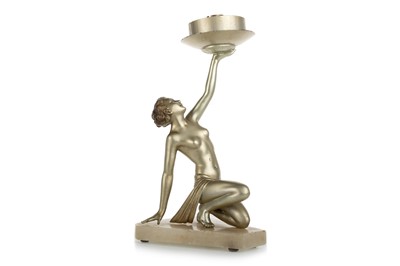 Lot 564 - ART DECO SILVERED SPELTER FIGURAL TABLE LAMP